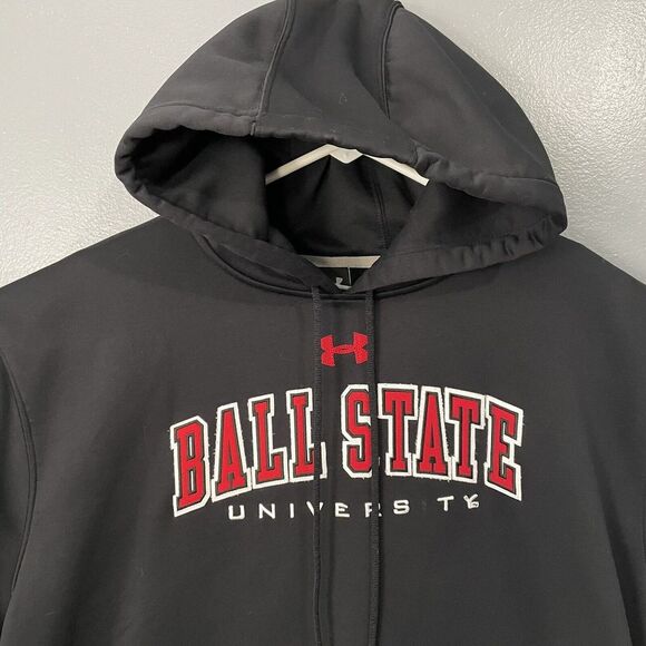 Under Armour Hoodie Mens XLarge Ball State Cardinals Black Red Sweater Football‎ - Picture 2 of 12